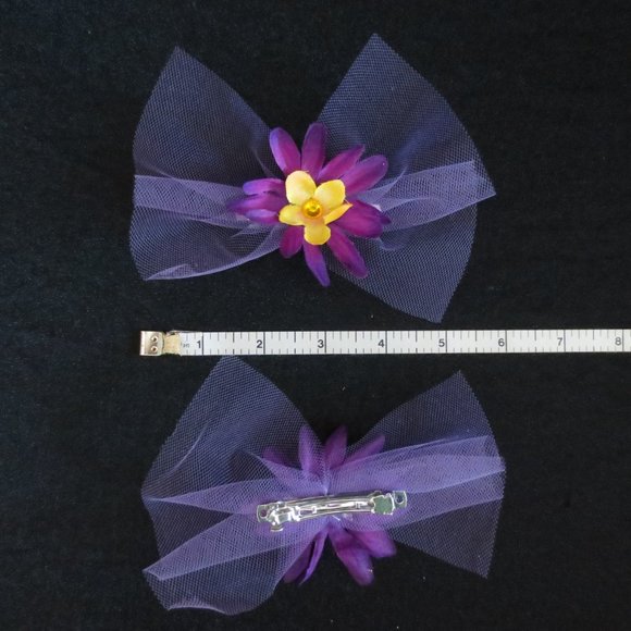 Hand Crafted Barrettes Purple Chrysanthemum Floral Tulle Bling for Women & Girls - Picture 4 of 9